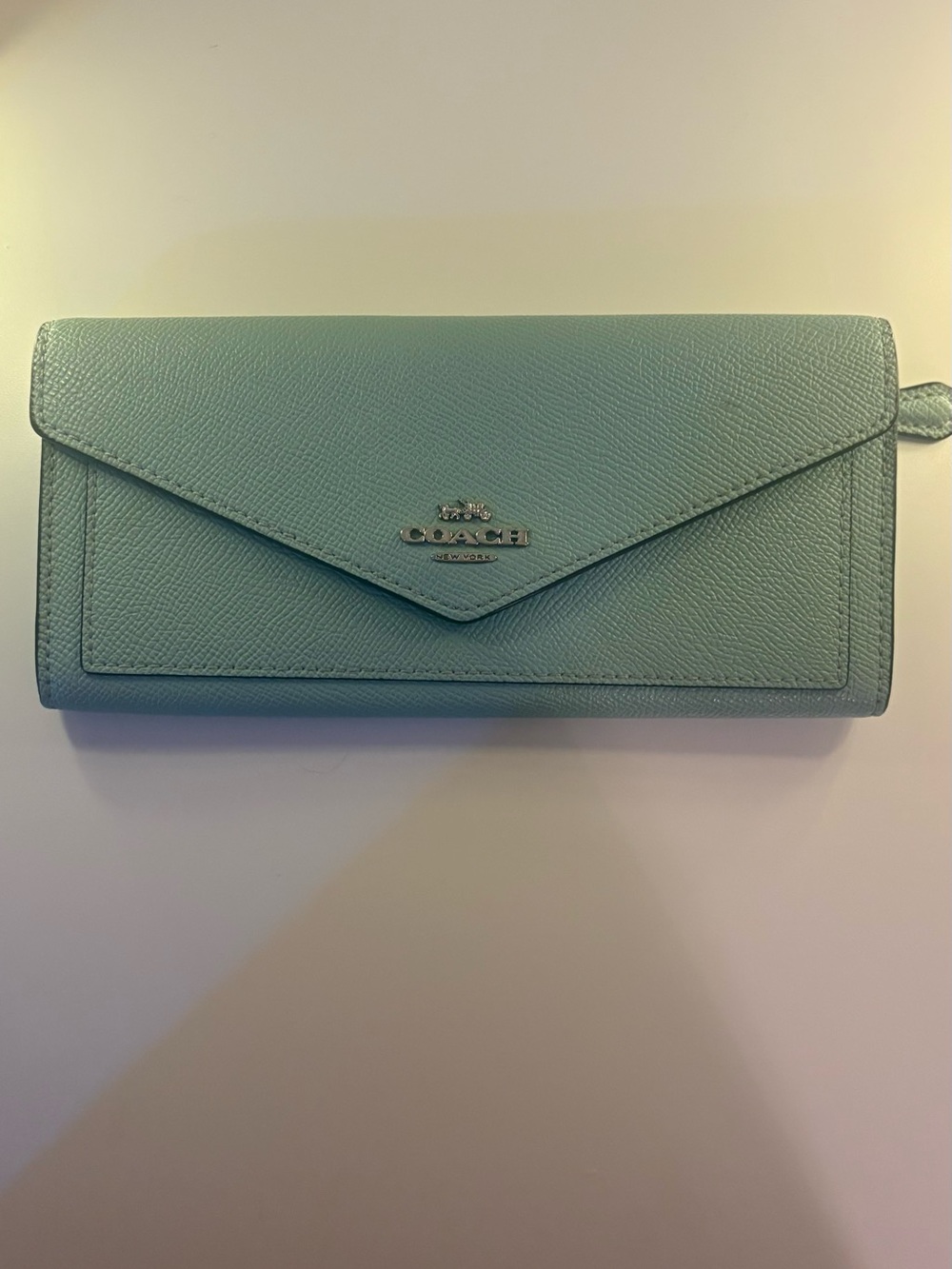 COACH Envelope Wallet in Mint Green with Silver Hardware